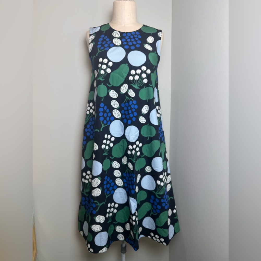 Sleeveless Midi Dress with Blue & Green Floral Print